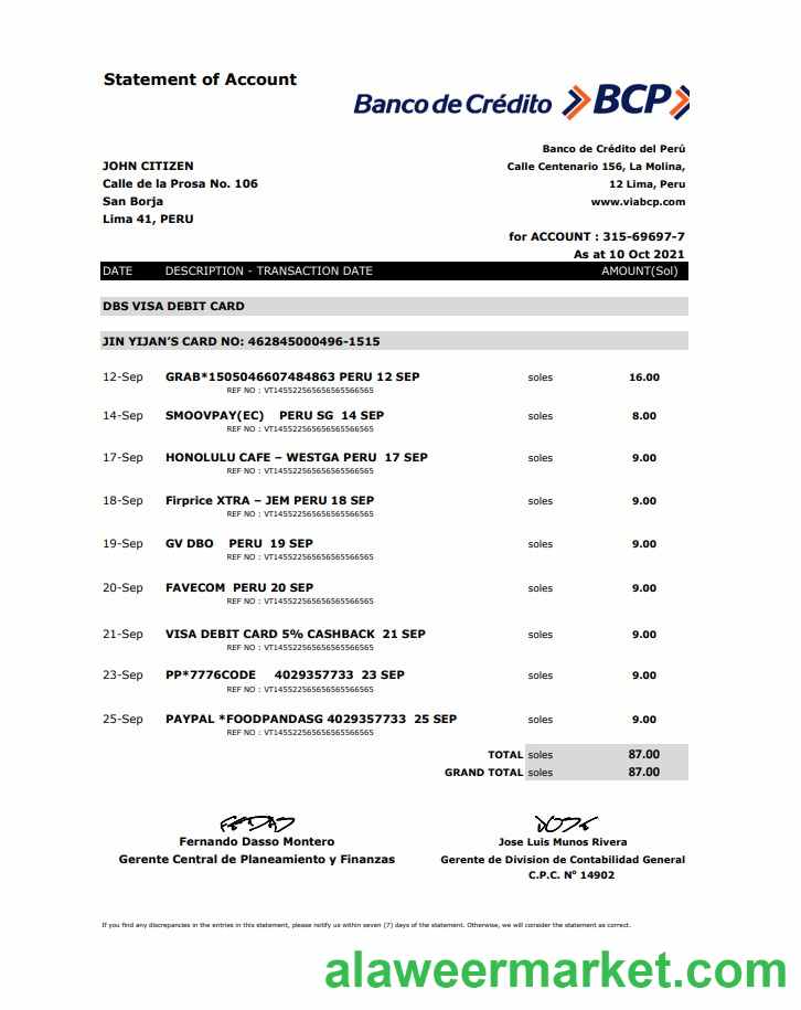 Peru Banco de Credito del Peru (BCP) excel pdf